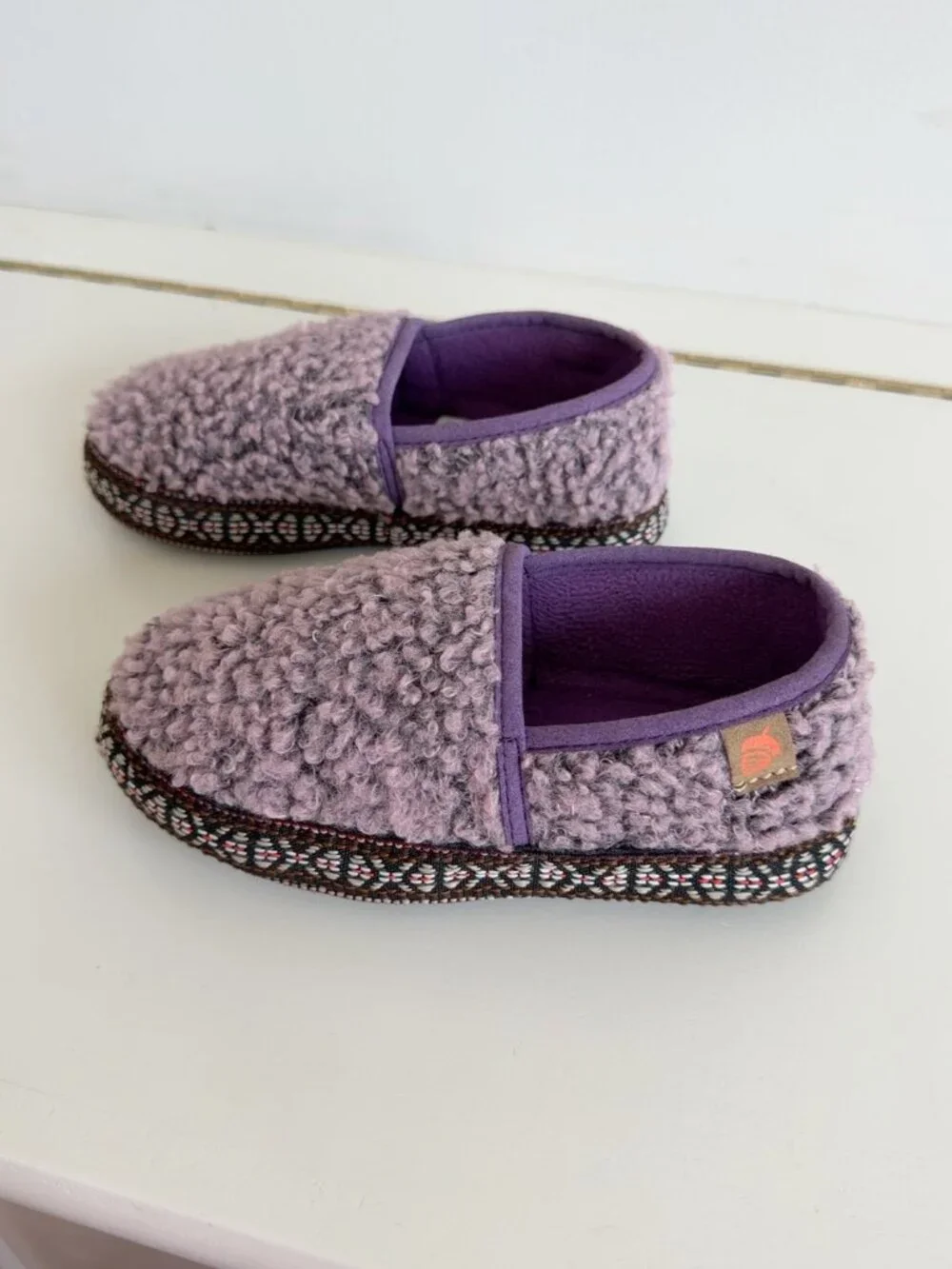 Acorn Kids Size 12-13 Purple Boucle Fleece Cozy Slippers